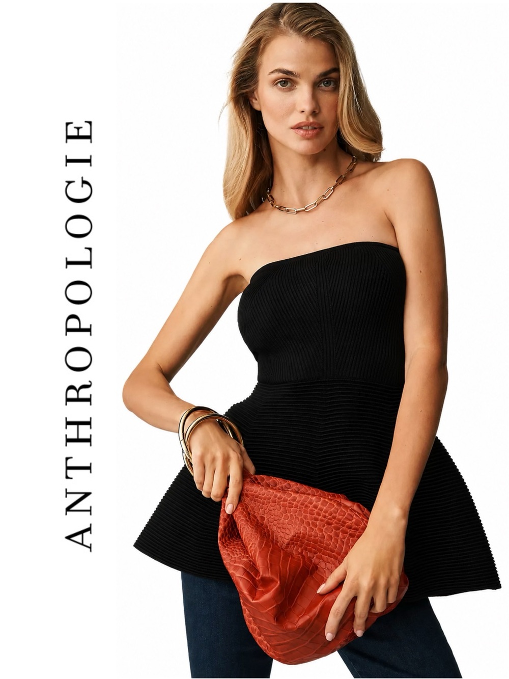 Anthropologie Maeve Strapless Peplum Knit Top